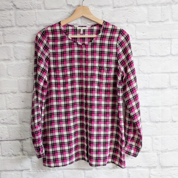 Joie Plaid Silk Blouse Pink Size XS - Picture 3 of 8